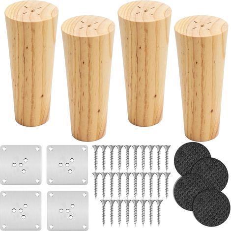 Pieds de Meuble en Bois,4 pcs Pieds De Meuble Coniques Inclinés 15cm (1/5)