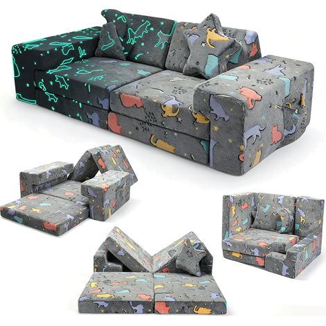 Canapé en 9 blocs de mousse, à assembler soi-même pour créer de nombreuses configurations, pliable, avec des modules en forme d'étoiles et de lunes, idéal pour la chambre ou la salle de jeux (Starligh (1/5)