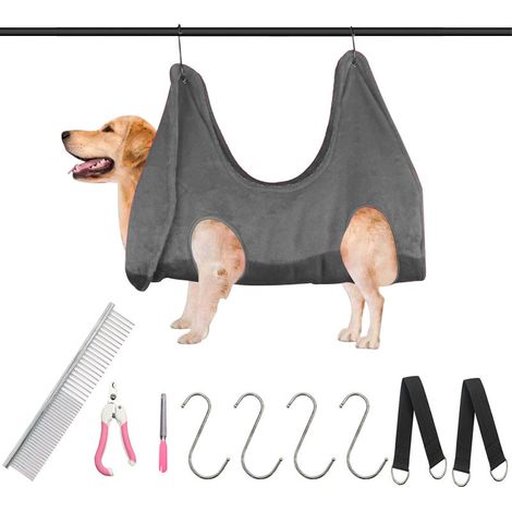 Hamac de toilettage en polaire pour chiens et chats de petite et moyenne taille avec vêtements de toilettage - Grey, s, pour un poids de 10-25 kg, 1 set (1/4)