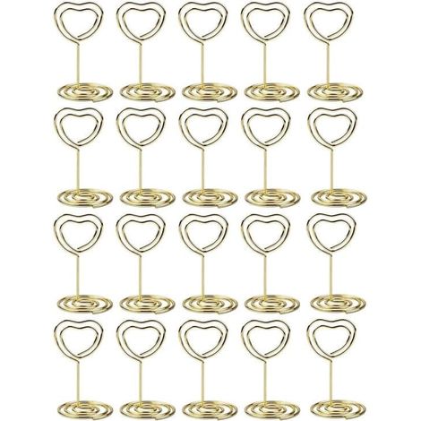 Porte-noms de luxe en forme de cœur, lot de 20, porte-noms en métal doré, porte-menus et porte-photos, porte-numéros de table pour mariages et fêtes (1/3)