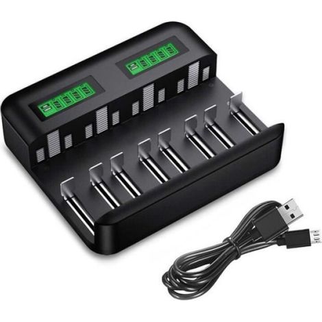 1 Chargeur Piles 8 Slots LCD, Charge Rapide USB, Compatible AA AAA C D Ni-MH, Protection Sécurité (1/2)
