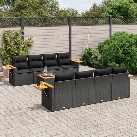 Set de sofás de jardín 8 piezas y cojines ratán sintético negro vidaXL (1/3)