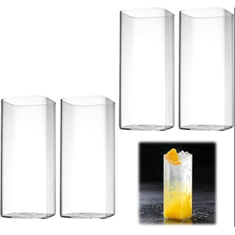 Clear Water Glasses 400ml Long Drink Glasses Square for Water Juice Beer Drinks Mojito Cocktails and Mixed Drinks (1/5)