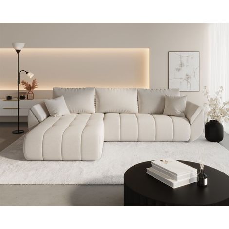 Ecksofa Schlafsofa MISATO Stoff Wind Beige Ottomane Links