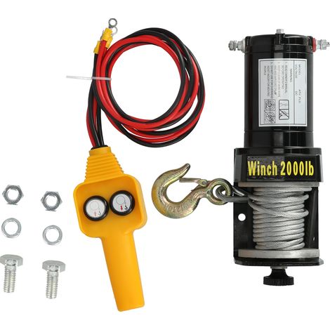 Treuil électrique 12V 2000LB pour véhicule, équipement de traction avec commande filaire, moteur 1,2KW 1,6HP (1/5)