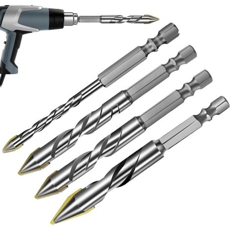 Concrete Drill Bit Set - 4-Piece Set with Sharp Tips for Easy Placement Masonry Accessories for Ceramic, Glass Brick, Marble, Granite and Tile MUMU (1/4)