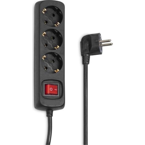 Schwarze Steckdosenleiste mit Schalter, dreifach verstellbare Steckdosenleiste mit Schalter, 2 Meter langes Kabel. (1/5)