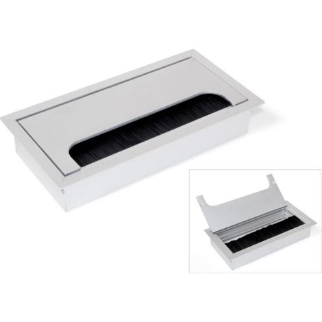 Emuca – Passe-câble Quadrum pour encastrement 147x68mm – Tapa abatible – Pour câbles de tout diamètre – Fixation à pression