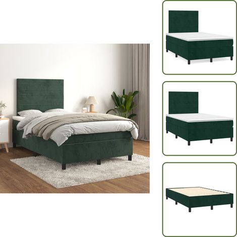 Letto con velluto - vidaXL Giroletto a Molle con Materasso Verde Scuro 120x200 cm Velluto - Letto con materasso