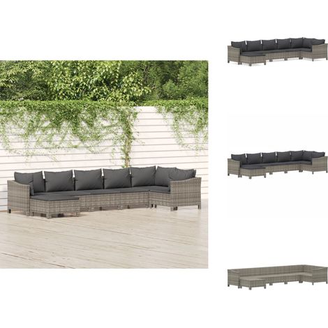 Salon de jardin 7 pcs avec coussins Gris Résine tressée - Salon De Jardin - Mobilier De Jardin - Set De Salon Extérieur - Meubles De Jardin - Chaise Lounge (1/5)