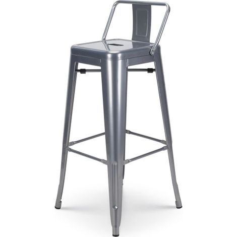 Silberner Barhocker aus Metall mit Rückenlehne - Sitzhöhe 66cm