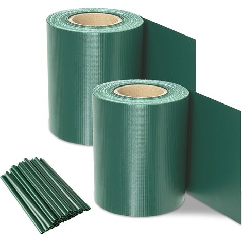 TolleTour 2 rotoli di strisce di protezione in PVC 50 m x 19 cm con 40 clip di fissaggio per recinzioni da giardino, balconi Verde