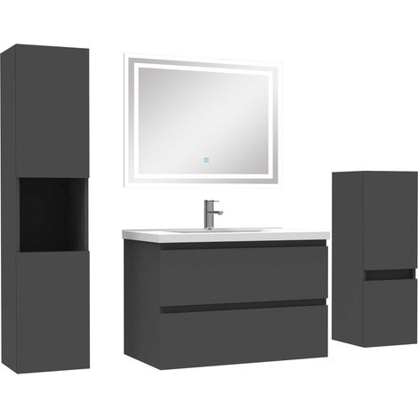 Ensemble meubles Salle de Bain 80cm vasque et colonnex2 et miroir Anthracite (1/5)