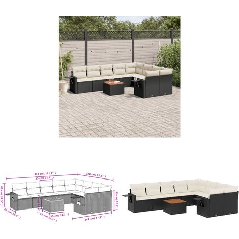 10-tlg. Garten-Sofagarnitur mit Kissen Schwarz Poly Rattan - Gartenmöbel Set - PE-Rattan Möbel - Outdoor Lounge - Esszimmergarnitur - Balkonmöbel - Home & Living (1/3)