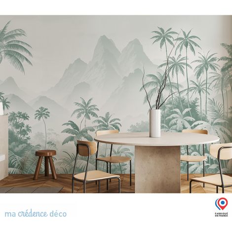 Papier peint : Fresque tropicale et montagnes, Aquarelle - Intissé - 300 cm - 280 cm (1/5)