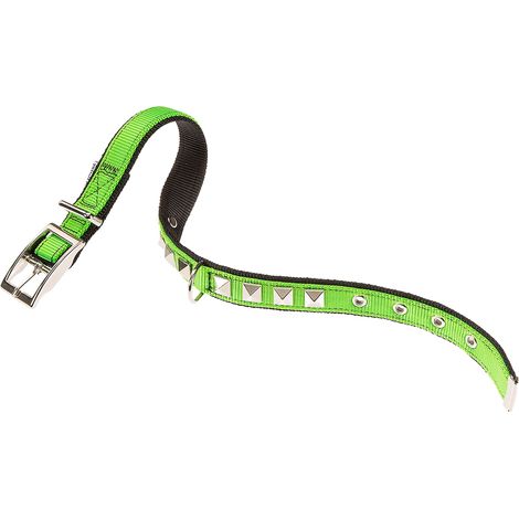Ferplast DUAL PYRAMIDS CF Collare per cani in nylon con borchie, diverse misure e colori.. Variante CF15/35 - Misure: A: 27-35 cm B: 15 mm - Verde acido (1/3)