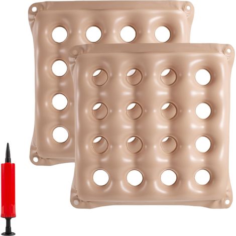 Ensemble de 2 coussins gonflables gaufrés avec pompe, coussin d'air beige de 45 cm (18 pouces) avec 16 trous de décompression, pour fauteuils roulants, chaises de bureau, sièges auto et voyages (beige (1/5)
