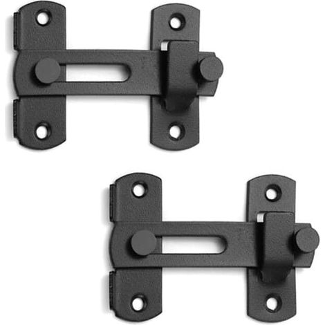Set di 2 serrature per porte scorrevoli, chiudiporta, serrature per porte interne, chiavistelli per porte esterne, catenacci in acciaio inox, serratura per porte interne a 180° - Nero (1/4)