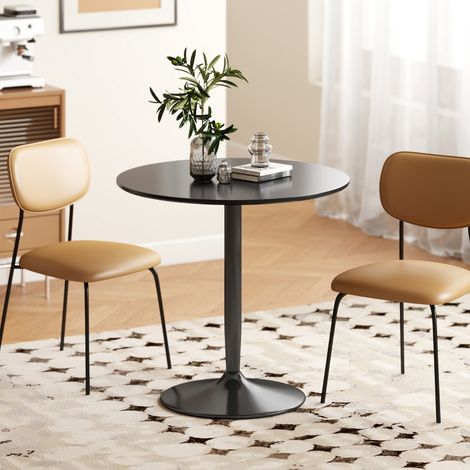 Tavolo da pranzo rotondo in legno per 2 persone, tavolino da caffè, MDF, Ø80×75 cm, nero – Tavolo da pranzo compatto per soggiorno/cucina