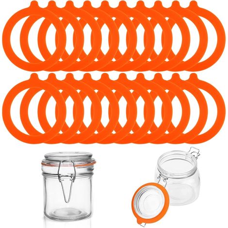 20er-Pack Le Parfait Glasdichtungen, 70 x 95 mm Universal-Silikon-Glasdichtungen, Ersatzdichtungen, geeignet für Einmachgläser und selbstgemachte luftdichte Gläser (Orange) (1/5)