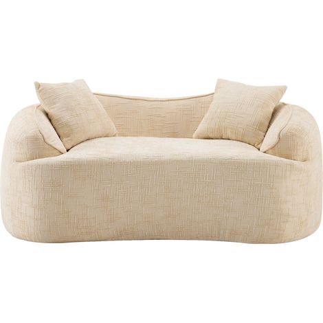 ELVMI Gerades 2-Sitzer-Sofa mit 2 Kissen, gebogen, Schaumstoff und Federkern, für Wohn-, Schlaf- und Bürobereich, Beige (1/5)