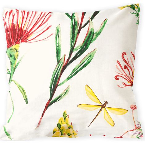Kissenbezug aus Baumwolle, 40 x 40 cm, weich, 100 % Baumwolle, Muster: rote und gelbe Blumen (1/5)
