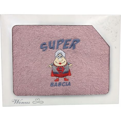 Asciugamano ricamato "Super Nonna" 70x140 cm rosa (1/2)