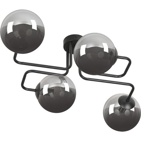 Plafoniera 4 Luci Brandi In Acciaio Nero E Sfere In Vetro Fumè (1/5)