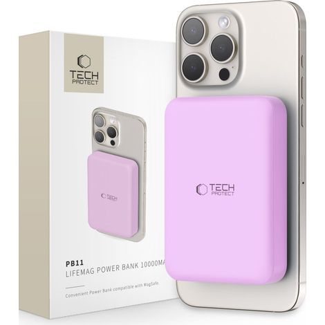 Batterie externe TECH-PROTECT PB11 LIFEMAG MAGSAFE 10 000 mAh LILAS