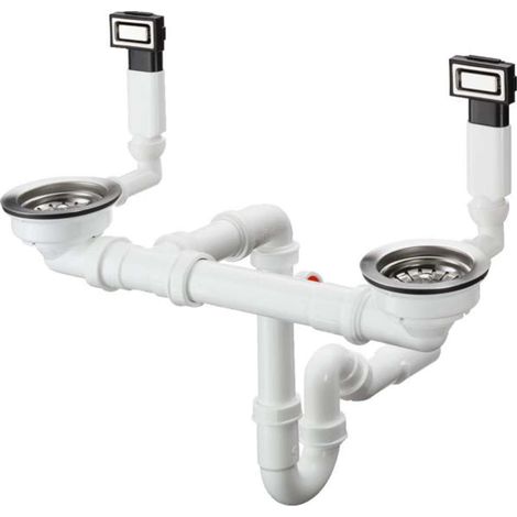 Hansgrohe – Garniture de vidage et de trop-plein pour évier double inox – Commande manuelle D15-10 – Diamètre siphon 40/50 mm – Vanne à panier filtre 3 1/2“