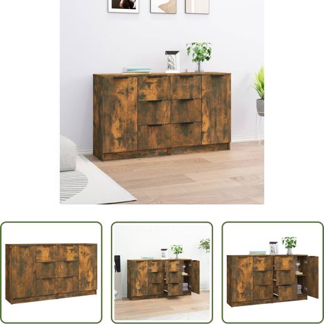Armoire bois - Buffets 2 pcs Chêne fumé 60x30x70 cm Bois d'ingénierie (1/5)