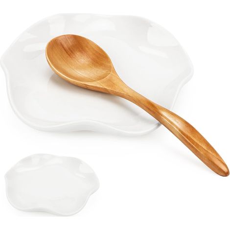 Lot de 2 repose-cuillères en céramique pour cuisine - Blanc (1/5)