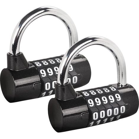 Candado de combinación de 5 dígitos - Paquete de 2 - Candado - Candado para gimnasio - Combinación intercambiable - Adecuado para taquillas escolares, cajas de herramientas, vallas - Negro (1/5)