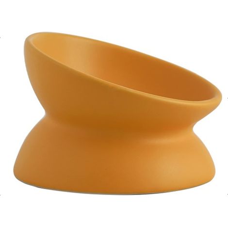 Ceramic Raised Cat Bowl, Cat Food Bowls Elevated Tilted, Ceramic Pet Bowl Whisker Friendly, Anti Vomit & Reduce Neck Burden for Food and Water (Yellow)