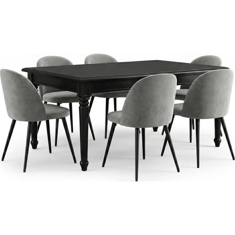 Amaretta ensemble pour salle à manger table noir 6 chaises velours gris. (1/5)