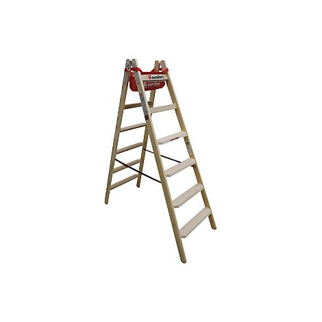 Escalera de tijera de madera con peldaños cómodos  acceso por
