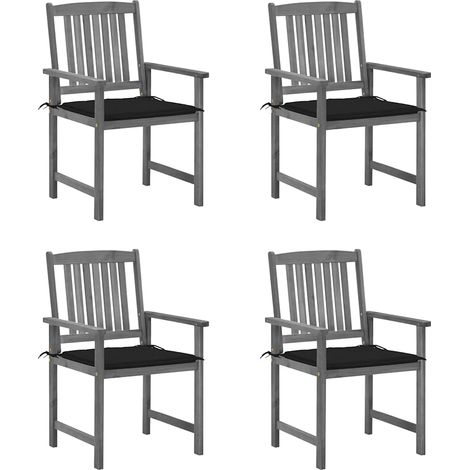 Lot de 4 Chaises de jardin avec coussins Fauteuils de Jardin Gris Bois d'acacia massif 23535 (1/5)
