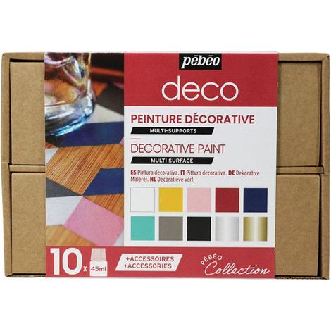 Peinture décorative - PEBEO - 10 x 45ml - Acrylique opaque - Base d'eau - 10 couleurs différentes (1/4)