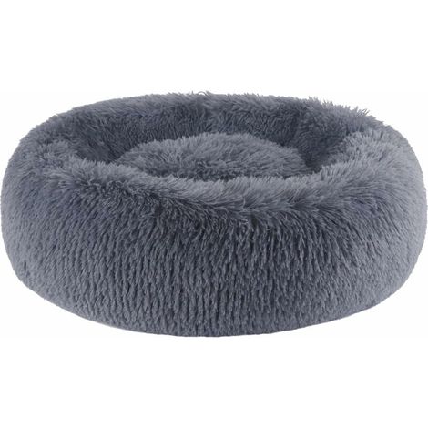 Round Fluffy Dog Cat Bed Cat Beds, Fluffy Dog Bed Donut Anti Stress Plush Comfortable Washable for Dog Cat Small Medium Large XH034 Dark Gray 50cm (Pack of 1)