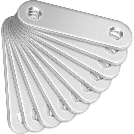 Lot de 10 supports droits (60 x 16 x 2 mm) en acier inoxydable avec trous pour bois