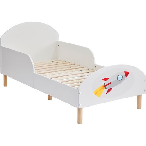 Kids Toddler Bed Frame with Rocket Decal - L144 x W74 x H68 cm - White