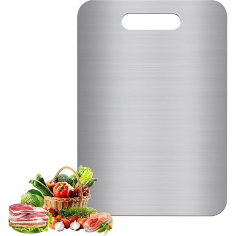 Planche à Découper Inox,1 pièce Planche à Découper Double Face en Métal de Planches à Découper en Acier Antibactériennes et anti-moisissures pour la viande, les légumes et les fruits (23 x 34 cm) (1/5)