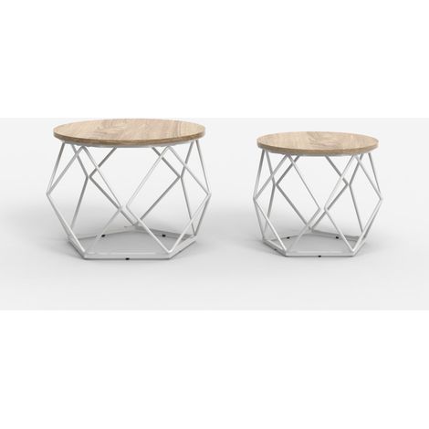 Set 2 tavolini da salotto design moderno con base in metallo Aragonite - Bianco