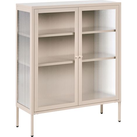 Vetrina moderna in acciaio beige e ante in vetro 90 x 31 cm Lerryn