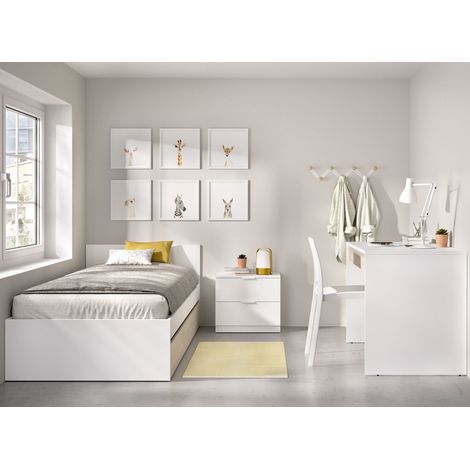 DEKIT GRUPO RIMOBEL TOP PACK - CONJUNTO DE CAMA CON ARRASTRE, MESITA Y MESA ESCRITORIO - BLANCO / NATURAL