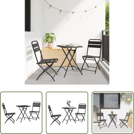 vidaXL Jardin -  Ensemble bistrot 3 pcs Anthracite Acier (1/5)