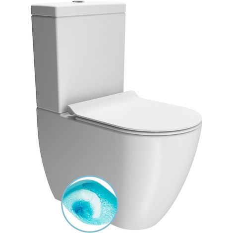 WC monobloc PURA, chasse d'eau tourbillonnante, siphon en S/Siphon en P, blanc double mat (1/2)