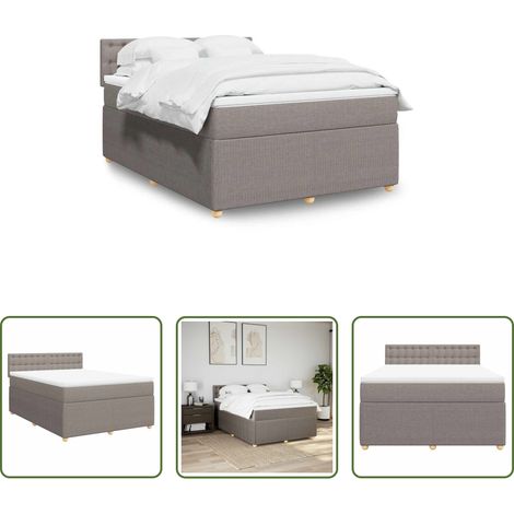vidaXL Surmatelas - Sommier à lattes de lit avec matelas Taupe 140x200 cm Tissu (1/5)