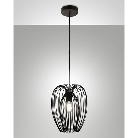 CAMP LAMPADARIO A SOSPENSIONE NERO IN METALLO 1 LUCE ATTACCO E27 D.25CM