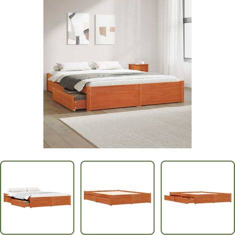vidaXL Rangement chambre - Cadre de lit Cire marron 140 x 200 cm Bois de Pin Massif (1/5)